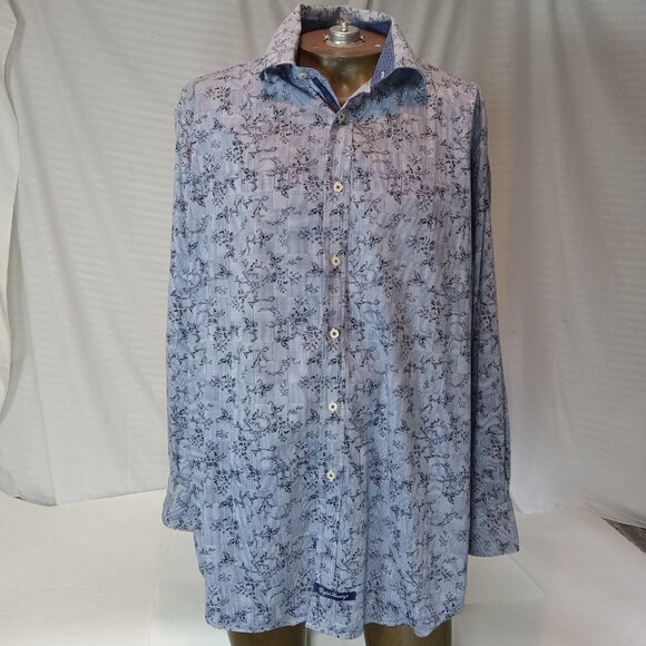 English Laundry Shirt Mens 17.5 XL Blue Check Flip Cuff Long Sleeve Classic - Picture 2 of 15